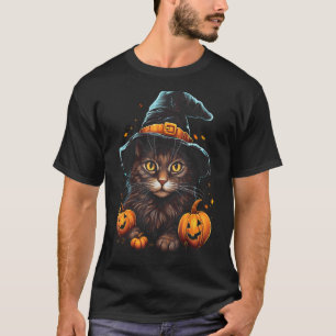 Halloween Cat Costume Witch Hat Jack o Lantern Pum T-Shirt