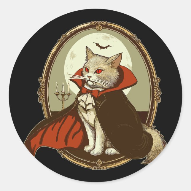 Halloween Cat, Count Catula Classic Round Sticker (Front)