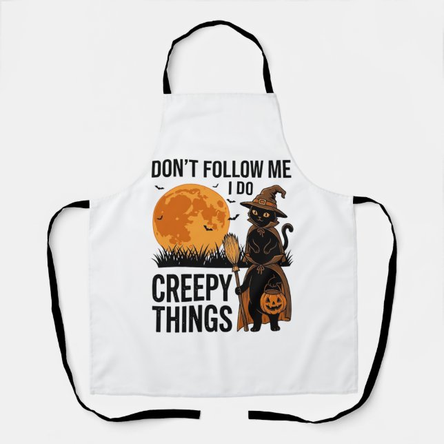 Halloween Cat Creepy Things Funny Witch_1 Apron (Front)