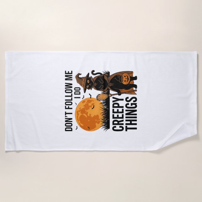 Halloween Cat Creepy Things Funny Witch_1 Beach Towel (Front)