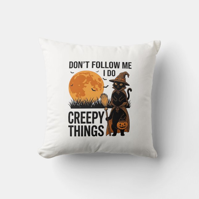 Halloween Cat Creepy Things Funny Witch_1 Cushion (Front)