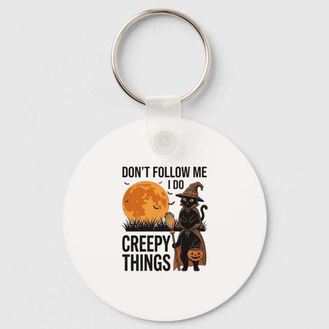 Halloween Cat Creepy Things Funny Witch_1 Key Ring (Front)