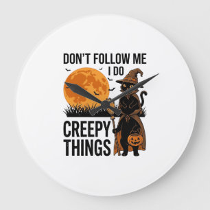 Halloween Cat Creepy Things Funny Witch_1 Large Clock