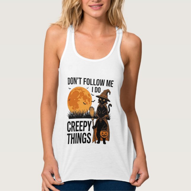 Halloween Cat Creepy Things Funny Witch_1 Singlet (Front)
