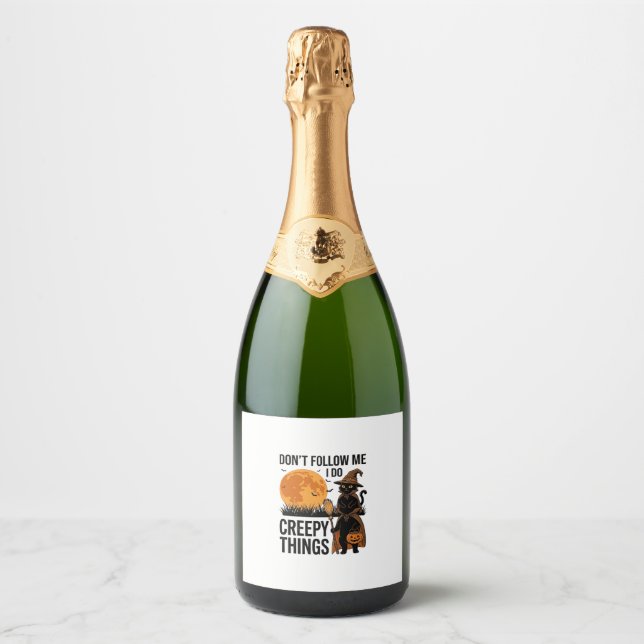 Halloween Cat Creepy Things Funny Witch_1 Sparkling Wine Label (Front)