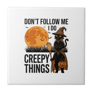 Halloween Cat Creepy Things Funny Witch_1 Tile