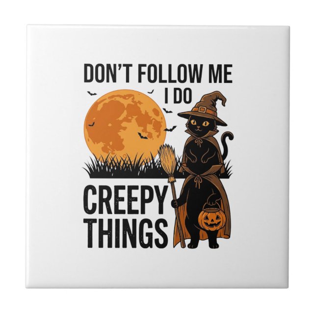 Halloween Cat Creepy Things Funny Witch_1 Tile (Front)