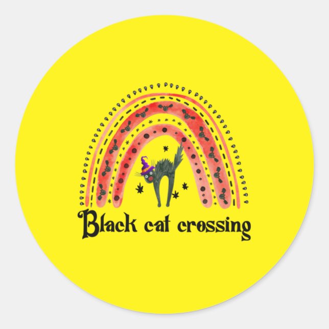 Halloween Cat Crossing Classic Round Sticker (Front)