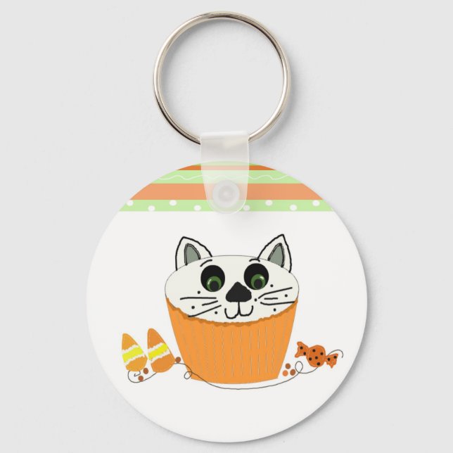 Halloween Cat Cupcake Key Ring (Front)