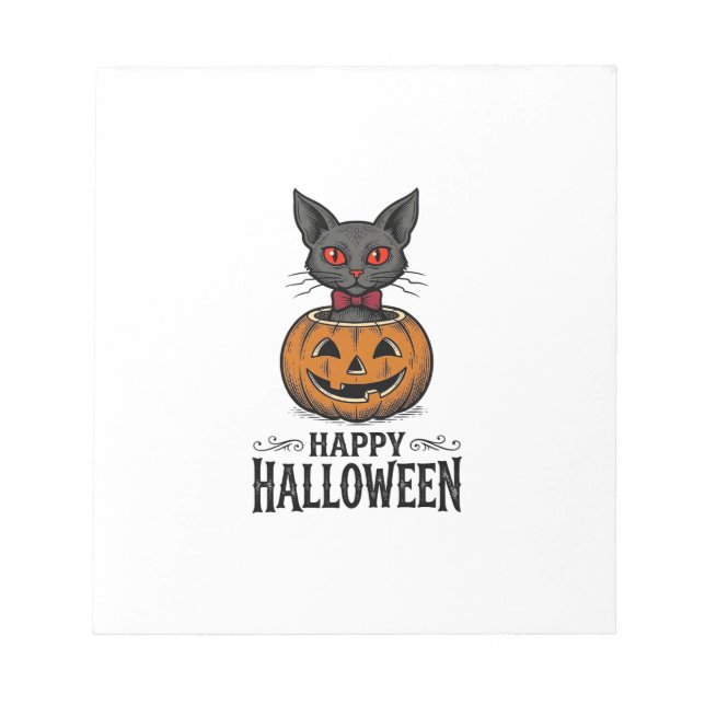Halloween Cat Cute Pumpkin Vintage Spooky_1 Notepad (Front)