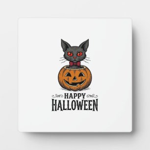 Halloween Cat Cute Pumpkin Vintage Spooky_1 Plaque