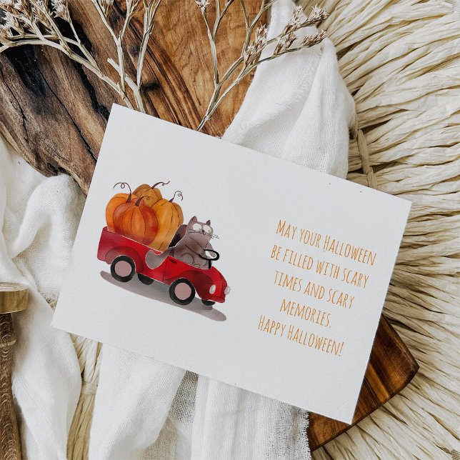 Halloween Cat Delivering Orange Pumpkin Postcard (Creator Uploaded)