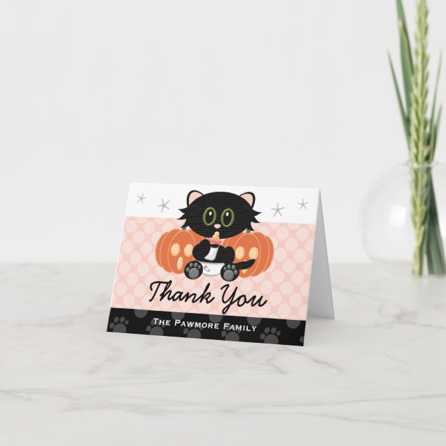 Halloween Cat Diapers Pink Baby Shower Thank You Card (Front)