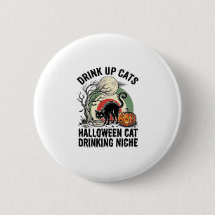 Halloween Cat Drinking Vintage Moon Party Shirt_1 6 Cm Round Badge