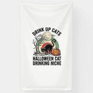 Halloween Cat Drinking Vintage Moon Party Shirt_1 Banner