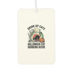 Halloween Cat Drinking Vintage Moon Party Shirt_1 Car Air Freshener