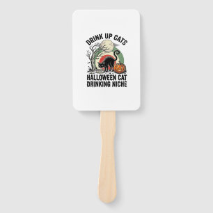 Halloween Cat Drinking Vintage Moon Party Shirt_1 Hand Fan