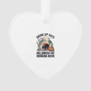Halloween Cat Drinking Vintage Moon Party Shirt_1 Ornament