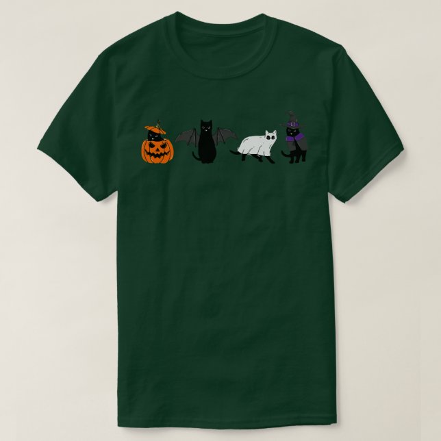 Halloween Cat Ghost Cat Witch Bats Funny Black Cat T-Shirt (Design Front)