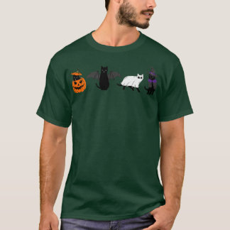 Halloween Cat Ghost Cat Witch Bats Funny Black Cat T-Shirt