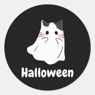 Halloween cat ghost classic round sticker
