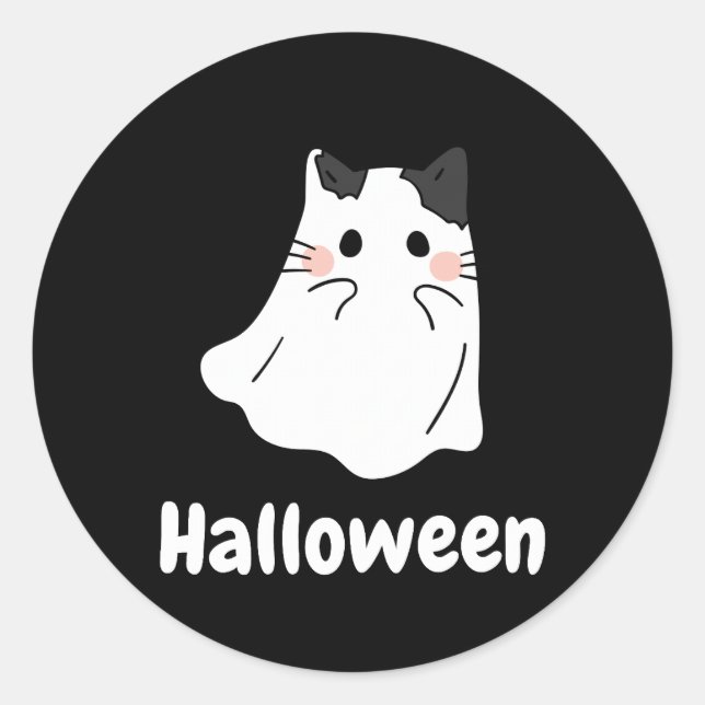 Halloween cat ghost classic round sticker (Front)