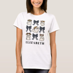 Halloween Cat Ghost Coquette Bow Personalised T-Shirt