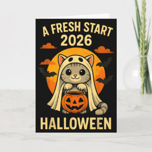 Halloween Cat Ghost Graphic - Fresh Start 2026  Card