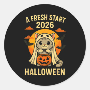 Halloween Cat Ghost Graphic - Fresh Start 2026 Classic Round Sticker