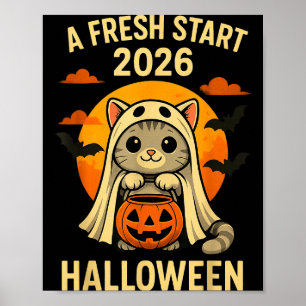 Halloween Cat Ghost Graphic - Fresh Start 2026 Poster