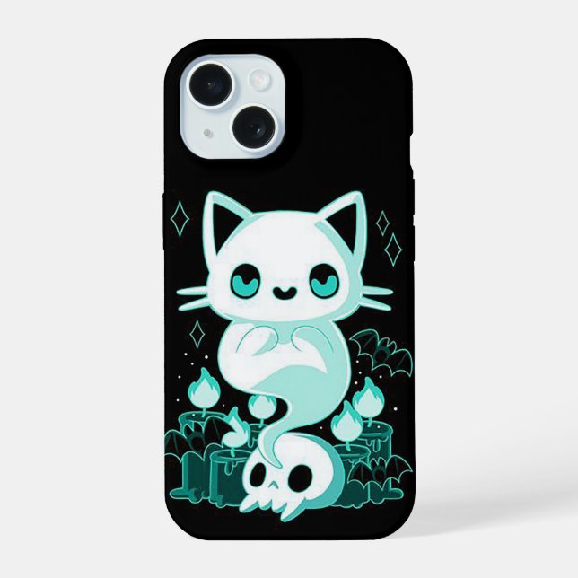 halloween Cat Ghost iPhone 15 Case (Back)