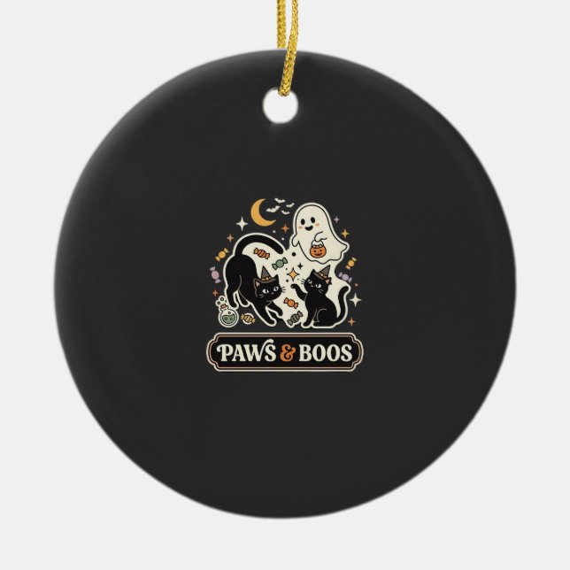 Halloween Cat Ghost Magic Ceramic Tree Decoration (Front)