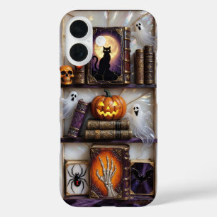 Halloween Cat Ghost Phone Case Pumpkin Bookshelf