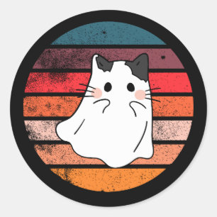 Halloween cat ghost retro classic round sticker