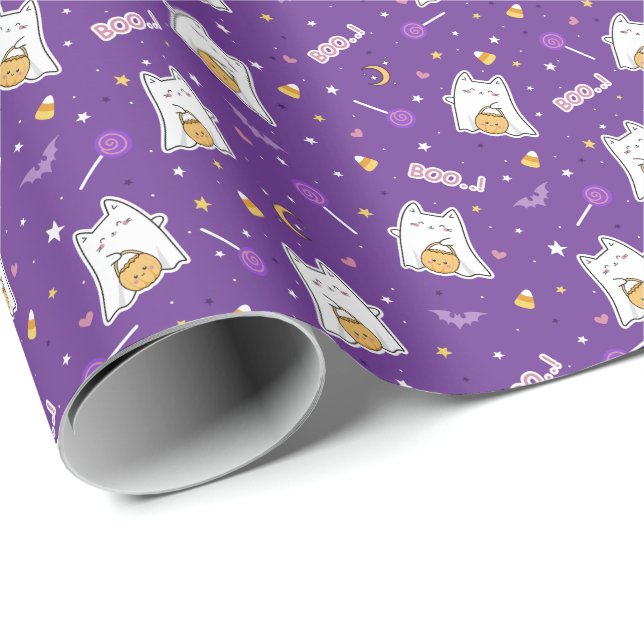 Halloween Cat Ghost - Wrapping Paper Roll (Roll Corner)