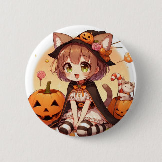 Halloween cat girl 6 cm round badge