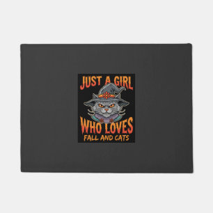 Halloween Cat Girl Witch Hat Fall Design Doormat