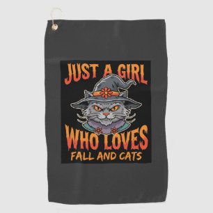 Halloween Cat Girl Witch Hat Fall Design Golf Towel