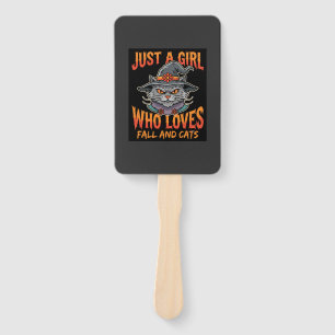 Halloween Cat Girl Witch Hat Fall Design Hand Fan