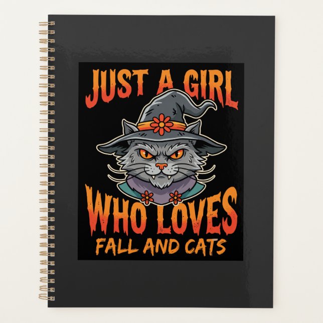 Halloween Cat Girl Witch Hat Fall Design Planner (Front)