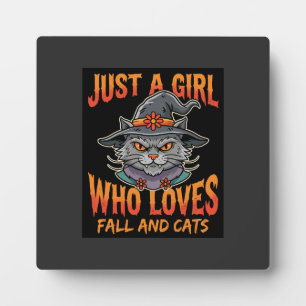 Halloween Cat Girl Witch Hat Fall Design Plaque