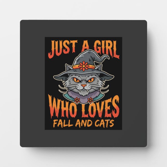 Halloween Cat Girl Witch Hat Fall Design Plaque (Front)