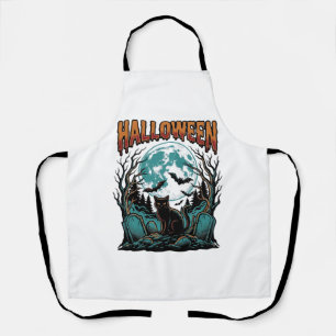 Halloween Cat Graveyard Vintage Engraving Shirt_1 Apron
