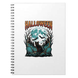 Halloween Cat Graveyard Vintage Engraving Shirt_1 Notebook