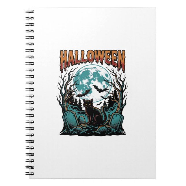 Halloween Cat Graveyard Vintage Engraving Shirt_1 Notebook (Front)