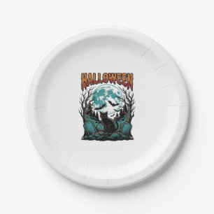 Halloween Cat Graveyard Vintage Engraving Shirt_1 Paper Plate