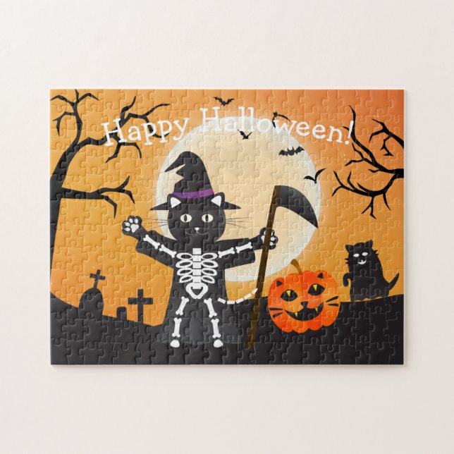 Halloween Cat Grim Reaper Jigsaw Puzzle (Horizontal)