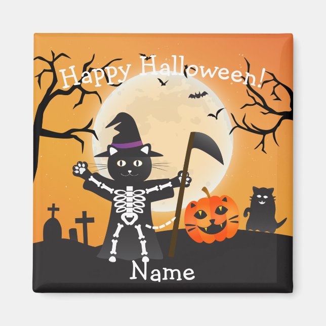 Halloween Cat Grim Reaper Magnet (Front)