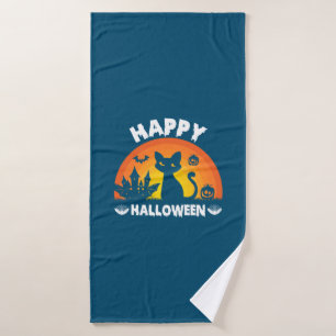 Halloween Cat Happy Halloween Birthday Bath Towel