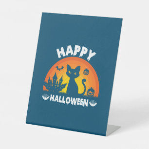 Halloween Cat Happy Halloween Birthday Pedestal Sign